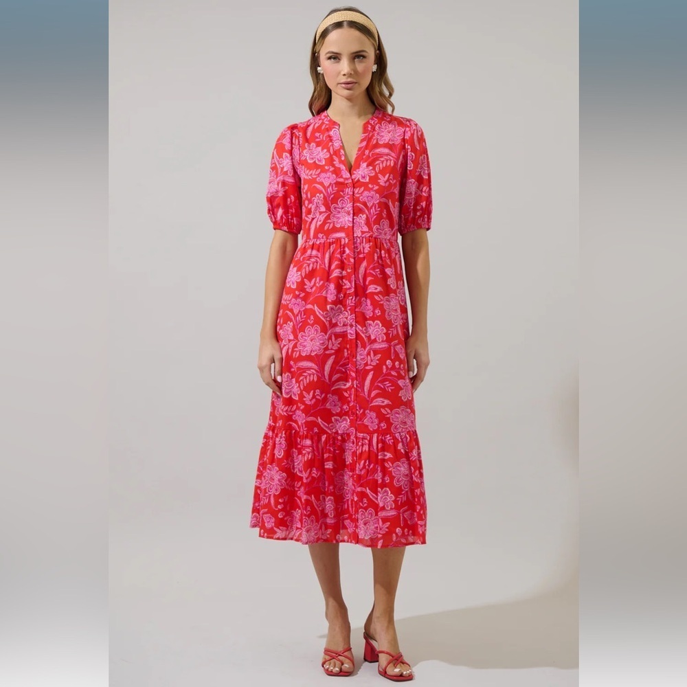 SugarLips Aria Floral Beth Button Down Midi Dress - Picture 6 of 9